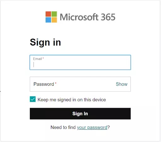 enter your microsoft 365 email and password