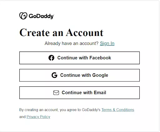 create godaddy account via third party emails