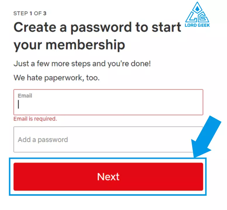Create password to start your Netflix membership