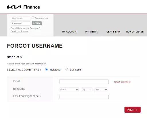 enter email address, birthdate and last 4 digit of SSN number and click on next button