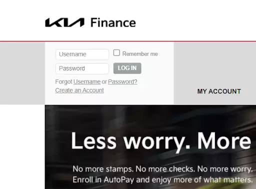 on kia motors finance page click on forgot username