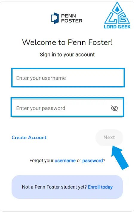 Enter your username and password and click on next