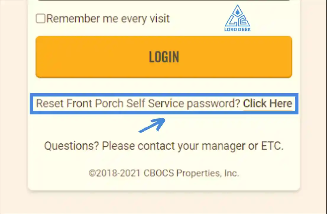 to reset password into cracker barrel employee portal click on Reset Front Porch Self Service password