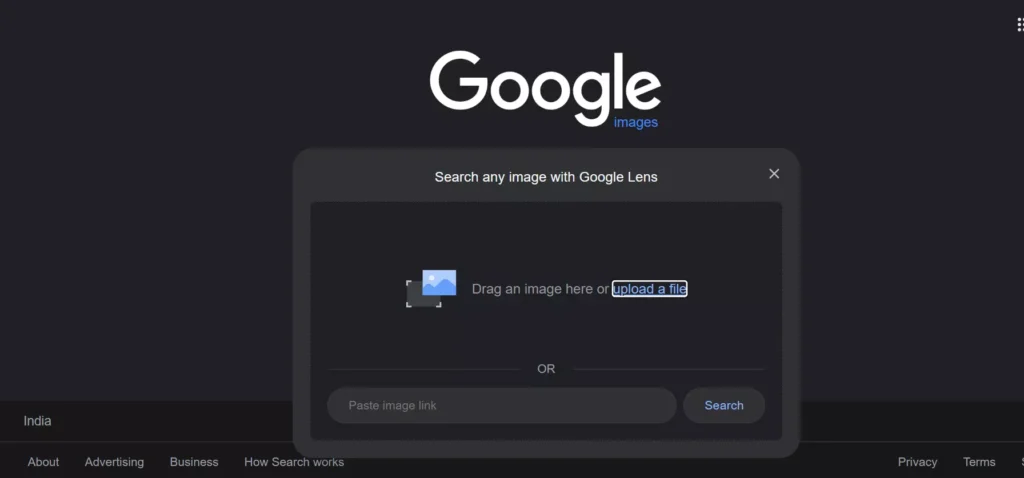 Google reverse image search tool