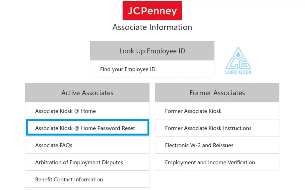 Click on the “Associate Kiosk @ Home Password Reset