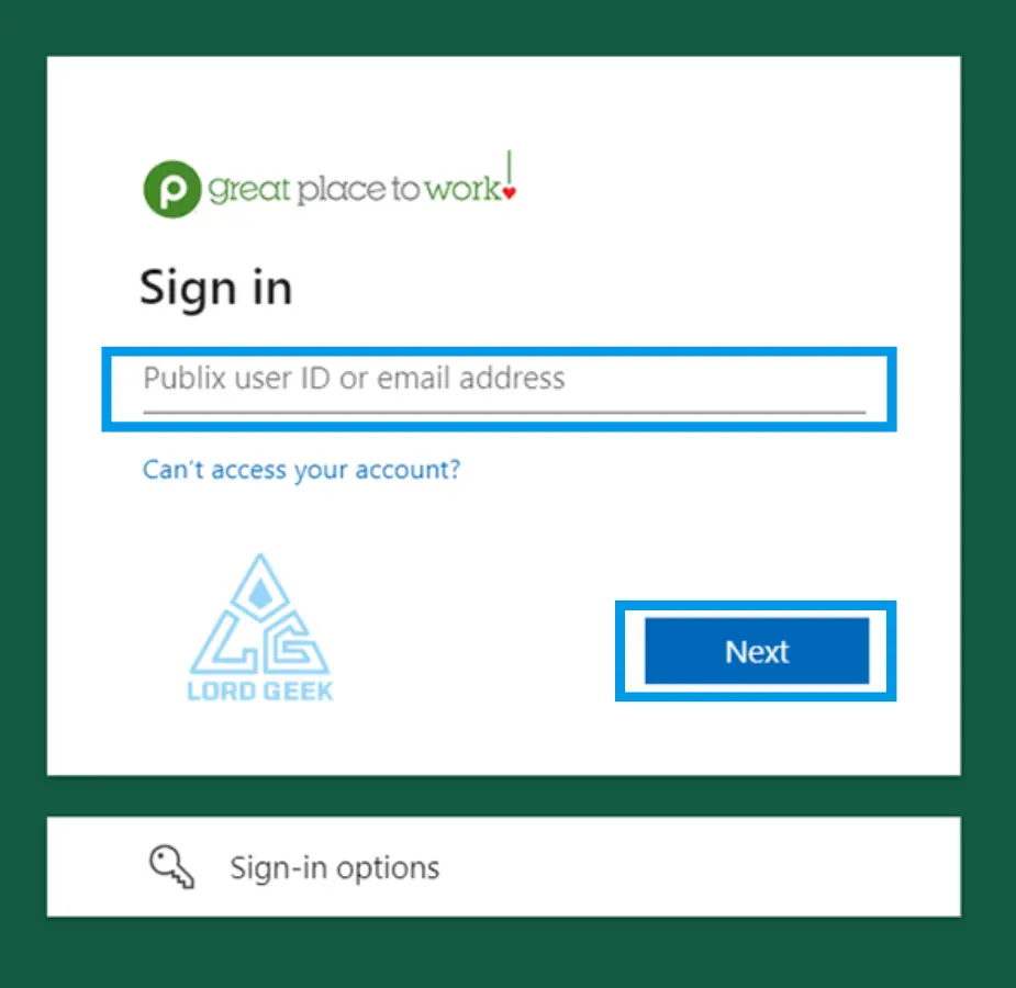 Enter your publix email or user id and click on next
